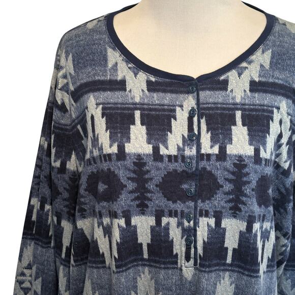 LRL Lauren Jeans Aztec Henley Dress Womens Size 2X Blue Western Boho Soft - Picture 3 of 6